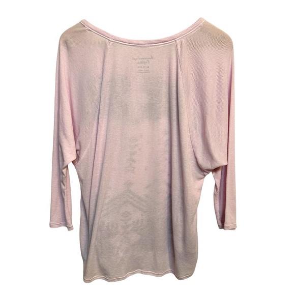 American Eagle Women's XL Blouse 3/4 Sleeve LtPink w/ Iridescent Snowflakes Top - Picture 2 of 5